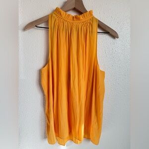 New! Ramy Brook Gabby Ruffle Mock Neck Sleeveless Top in Marigold Size Medium